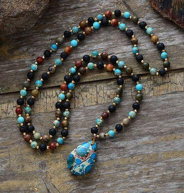 Ocean Whales Labradorite Onyx Amazonite Pendant Necklace-Your Soul Place